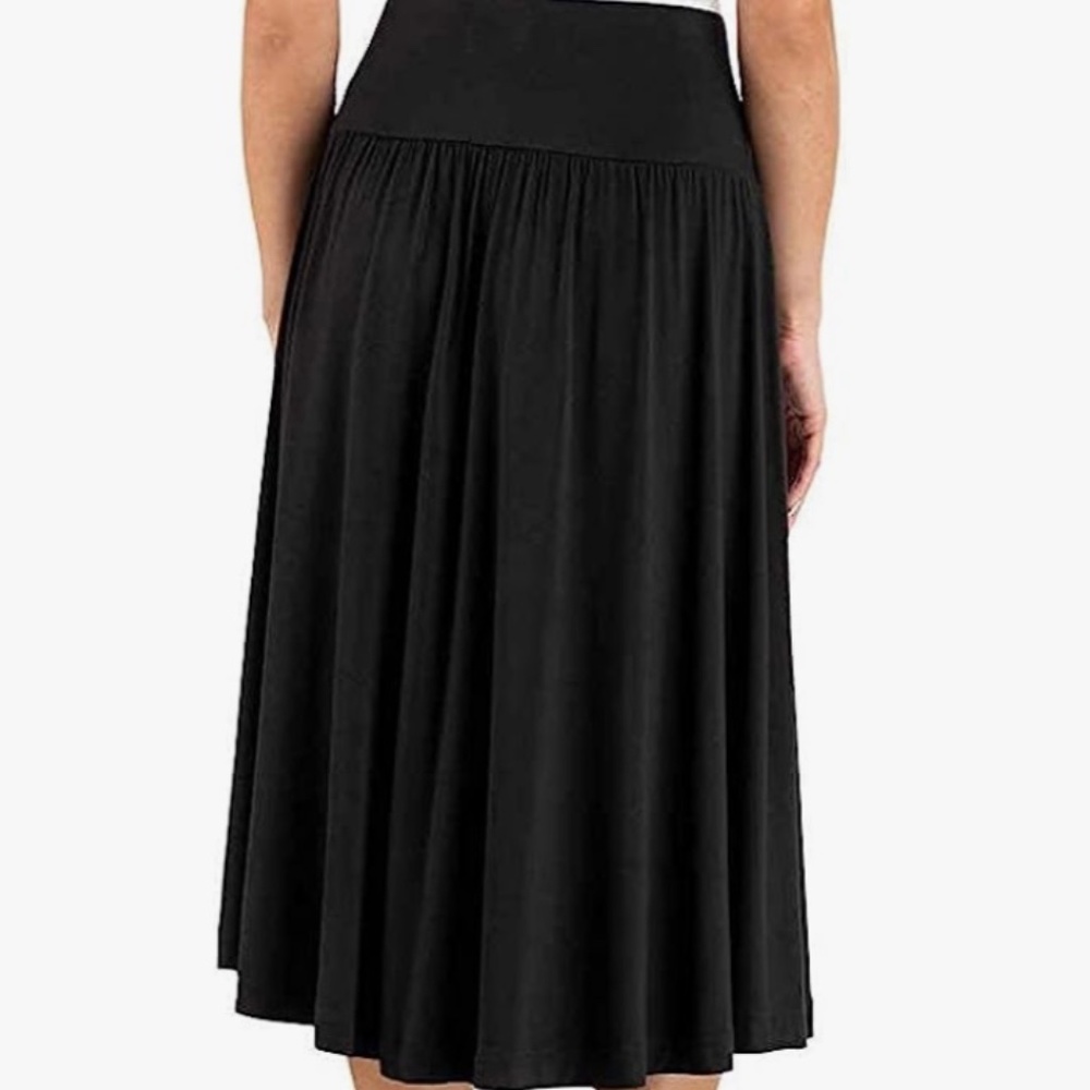 NEW Hilary Radley Womens Midi Skirt Black Tummy Control Soft Comfortable L
